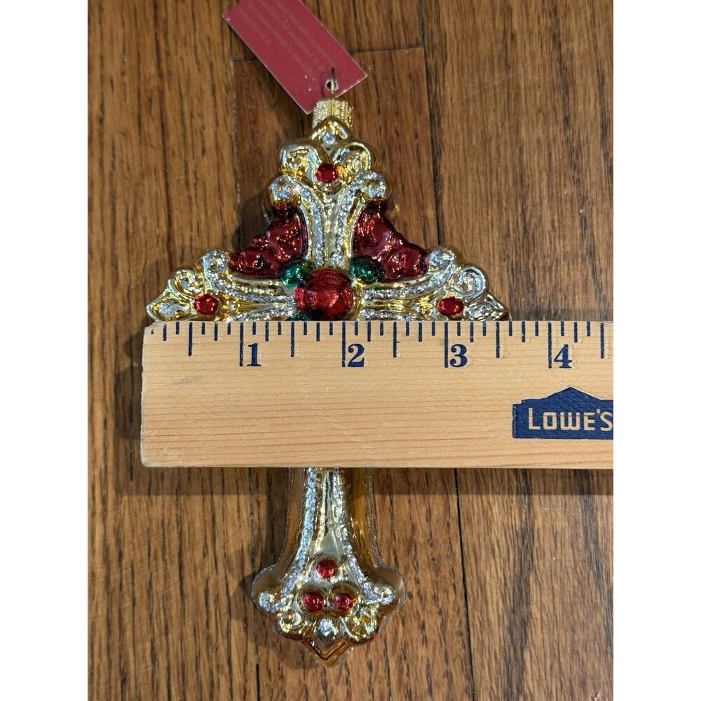 European Glass Mouth Blown Colorful Blessings Ornament Religious Cross Christmas - Picture 5 of 6
